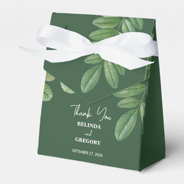 Modern Watercolor Greenery Emerald Green Wedding Favor Boxes (Front Side)
