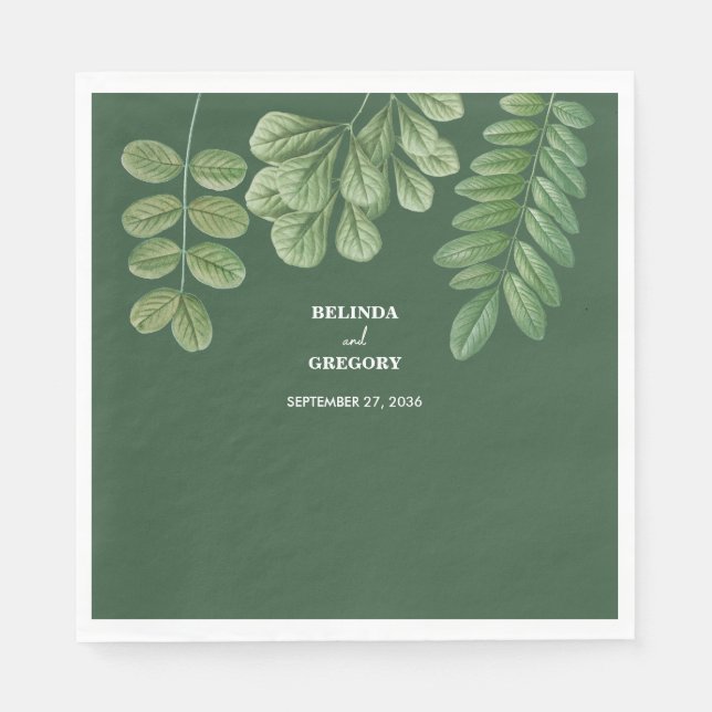 Modern Watercolor Greenery Emerald Green Wedding Napkins (Front)