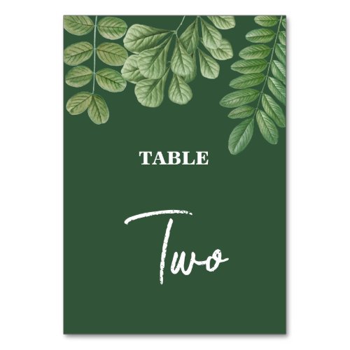 Modern Watercolor Greenery Emerald Green Wedding  Table Number