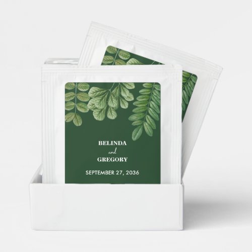 Modern Watercolor Greenery Emerald Green Wedding Tea Bag Drink Mix