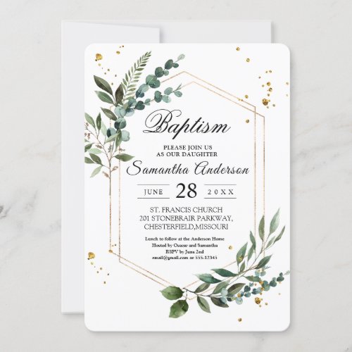 Modern Watercolor Greenery Eucalyptus Gold Frame Invitation