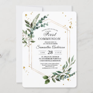 Modern Watercolor Greenery Eucalyptus Gold Frame Invitation