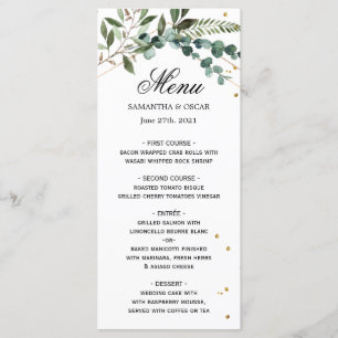 Modern Watercolor Greenery Eucalyptus Gold Frame Menu