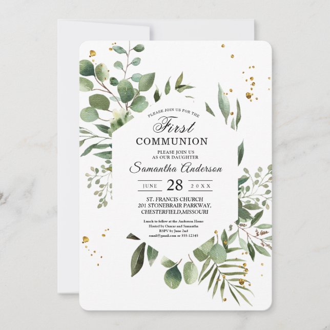 Modern Watercolor Greenery Eucalyptus Green Frame  Invitation (Front)