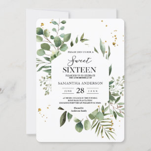 Modern Watercolor Greenery Eucalyptus Green Frame Invitation