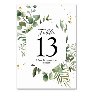 Modern Watercolor Greenery Eucalyptus Green Frame  Table Number