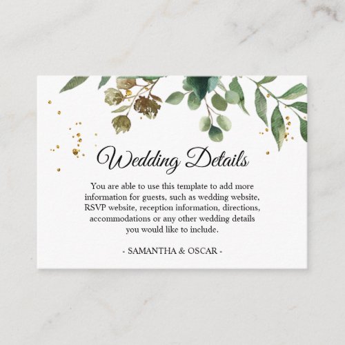 Modern Watercolor Greenery Frame  Gold Dots Enclosure Card