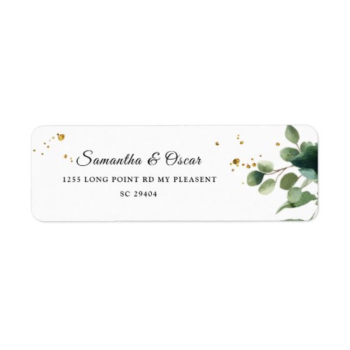 Modern Watercolor Greenery Frame  Gold Dots Label