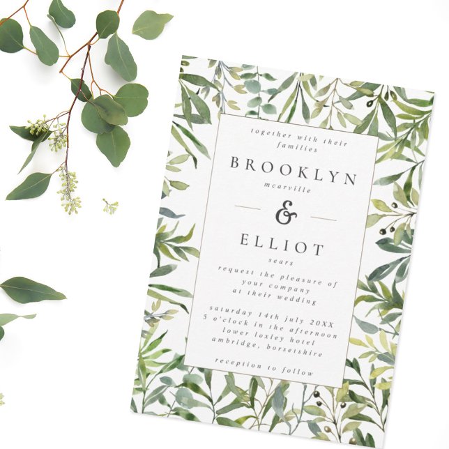 Modern Watercolor Greenery Frame Wedding Invitation (Creator Uploaded)