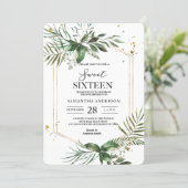 Modern Watercolor Greenery Gold Frame  Invitation (Standing Front)