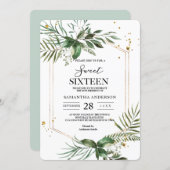 Modern Watercolor Greenery Gold Frame  Invitation (Front/Back)