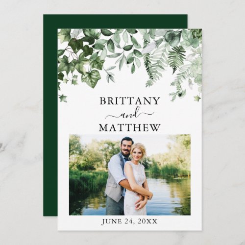 Modern Watercolor Greenery Ivy Sage Photo  Save The Date