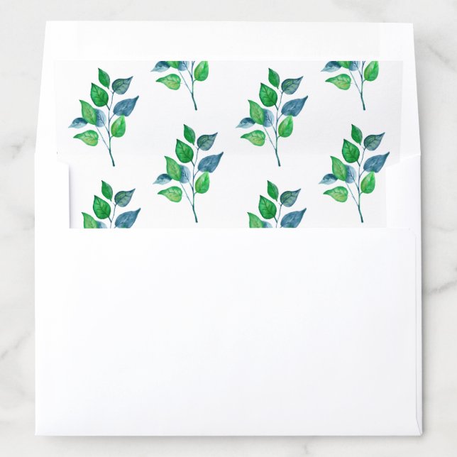 Modern Watercolor Greenery Leaf Foliage Wedding Envelope Liner (In Envelope)