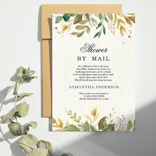 Modern Watercolor Greenery Leaf  Gold Drops Invitation