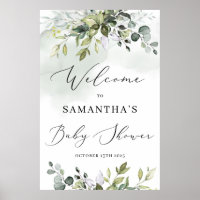 Modern watercolor greenery leaves baby shower poster