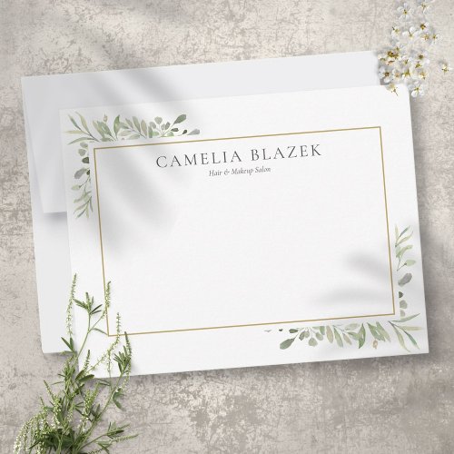 Modern Watercolor Greenery Professional Note Card