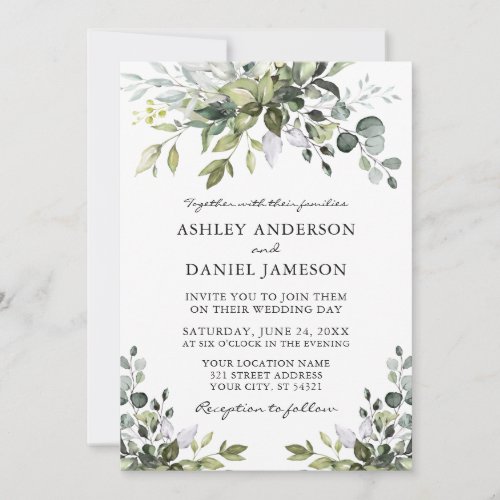 Modern Watercolor Greenery Wedding Invitation
