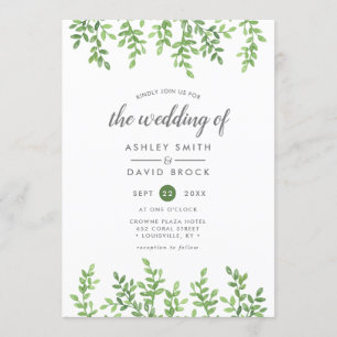 Modern Watercolor Greenery Wedding Invitation