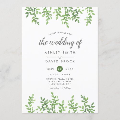 Wedding Invitations 9 Modern Watercolor Greenery Wedding Invitation