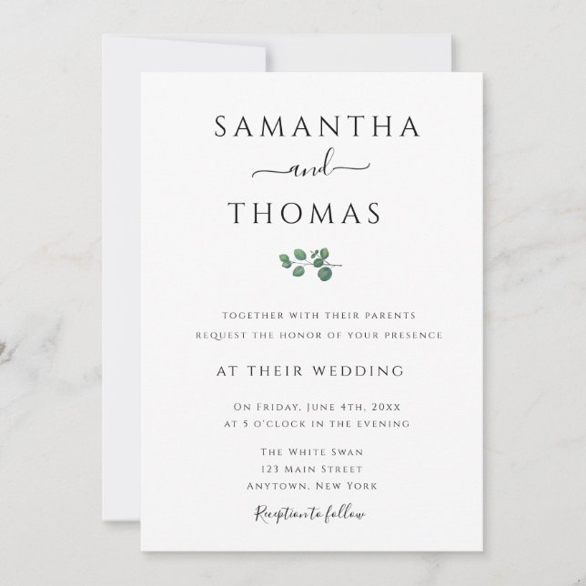 Modern Watercolor Greenery Wedding Invitations (Front)