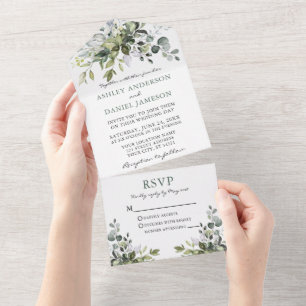 Modern Watercolor Greenery Wedding Sage Green All In One Invitation