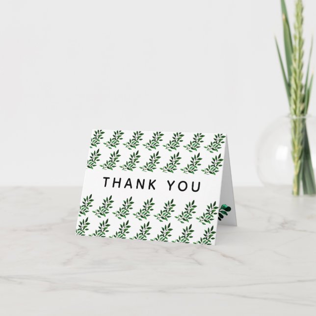 Modern Watercolor Greenery Wedding Thank You Card (Front)
