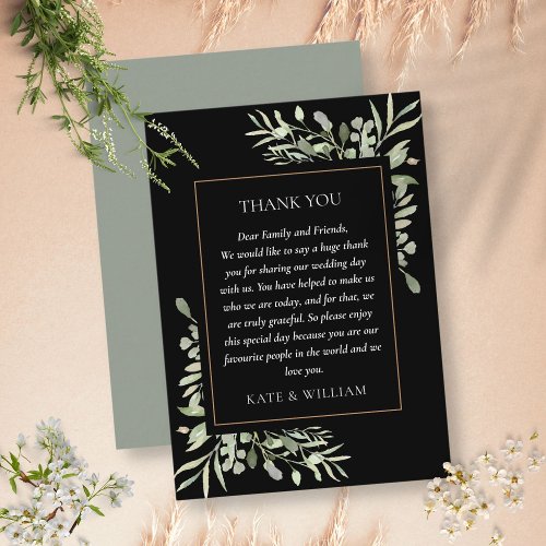 Modern Watercolor Greenery Wedding Thank You Place Card