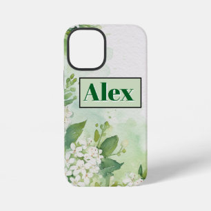 Modern Watercolor Greeny Flowers & personalize iPhone 12 Mini Case