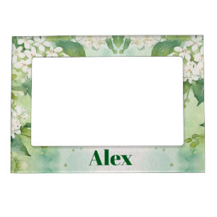 Modern Watercolor Greeny Flowers & personalize Magnetic Frame