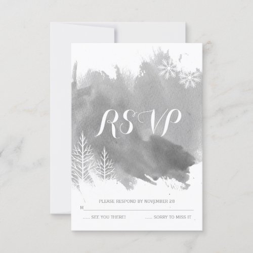Modern watercolor grey winter wedding RSVP reply