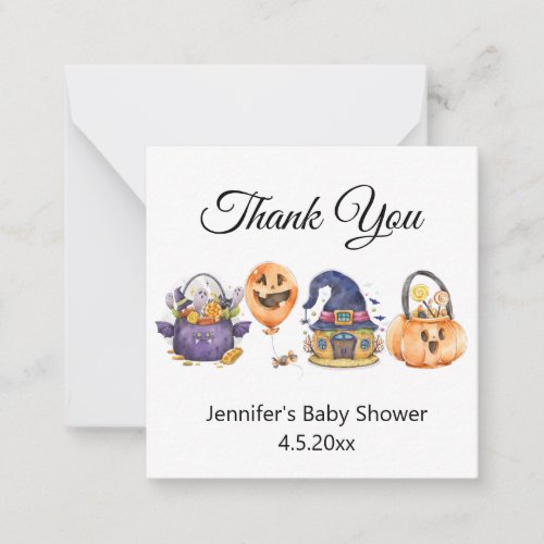 modern watercolor halloween baby shower thank you  note card