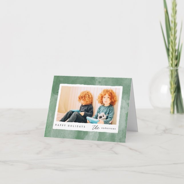 Modern Watercolor Happy Holidays Family Photo Holiday Card (Front)