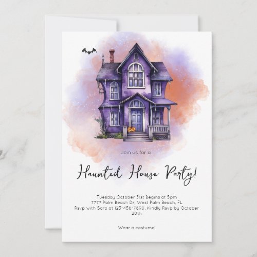 Modern Watercolor Haunted House Party Halloween  Invitation