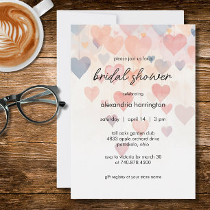 Modern Watercolor Hearts Bridal Shower Invitation