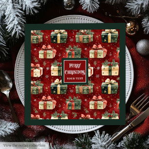 Modern Watercolor Holiday Red Green Napkins Gift