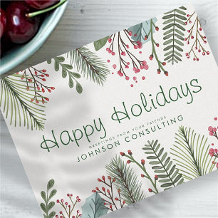 Modern Watercolor Holly Foliage Holiday Greetings Postcard