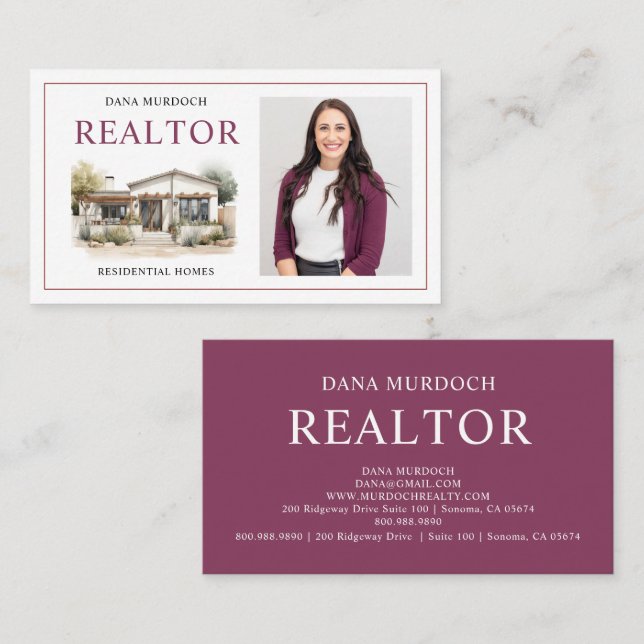 Modern Watercolor Home Realtor Business Card (Front/Back)