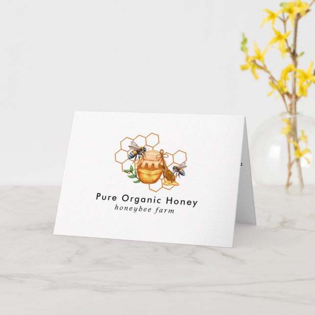 Modern Watercolor Honeycombs with bee Folded Card (Yellow Flower)