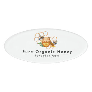 Modern Watercolor Honeycombs with bee Name Tag