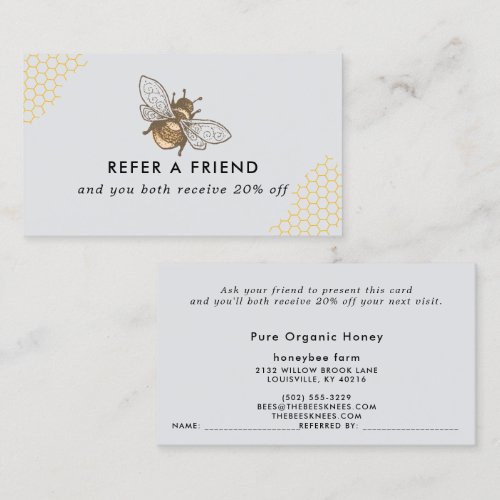 Modern watercolor honeycombs with bee referral card