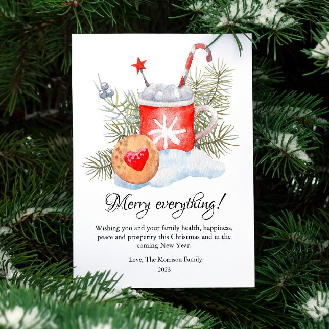 Modern Watercolor Hot Chocolate Christmas Flat  Holiday Card (Creator Uploaded)