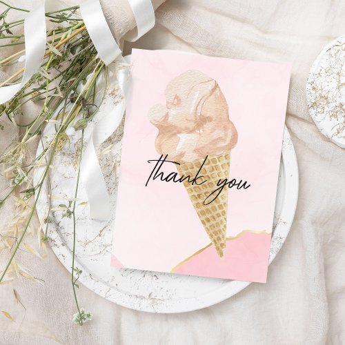Modern Watercolor Ice Cream Bridal Shower Thank You Card