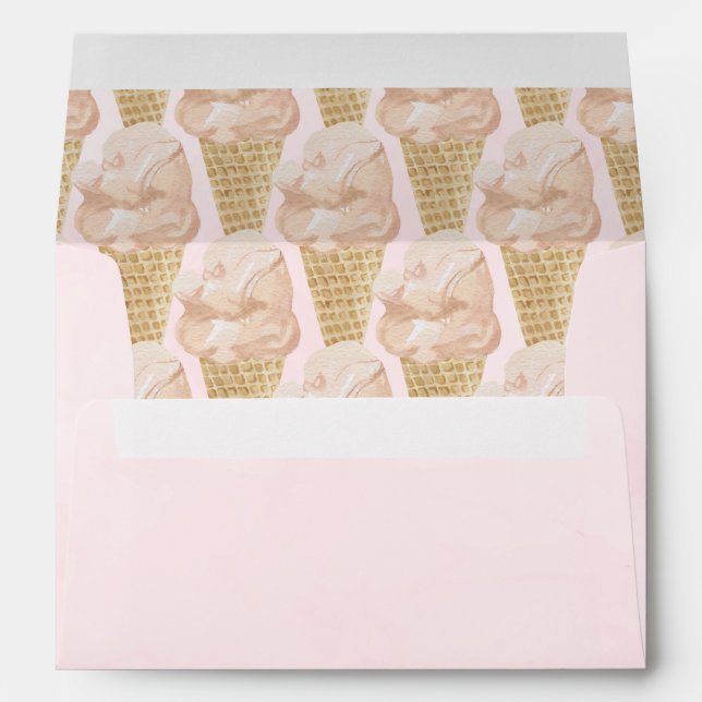 Modern Watercolor Ice Cream Pattern Summer Envelope (Back (Bottom))