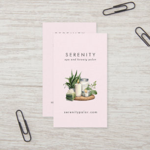 Modern Watercolor Illustration Blush QR Code Spa Business Card