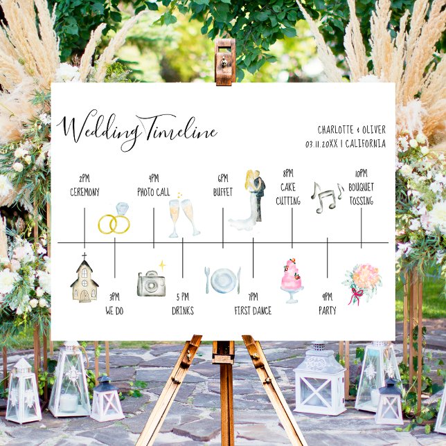 Modern watercolor illustrations wedding timeline  foam board (Creator Uploaded)