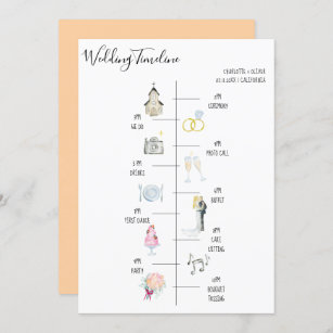 Modern watercolor illustrations wedding timeline invitation