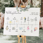 Modern watercolor illustrations wedding timeline poster<br><div class="desc">A cool and trendy way of showing your wedding timeline to your guest with these hand painted icons, silhouettes wedding illustrations showing a church, ring, drinks, camera, buffet, first dance, the cake cutting, bouquet tossing, music. All elements are movable so you can arrange your own timeline with spring and summer...</div>