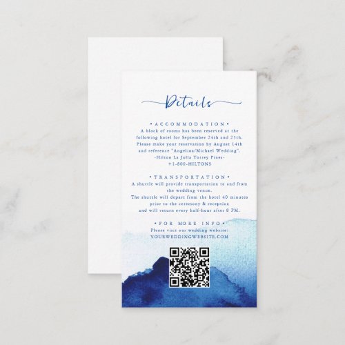 Modern Watercolor Indigo Blue Wedding Detail Enclosure Card