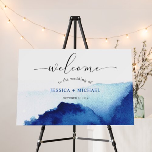 Modern Watercolor Indigo Blue Wedding Foam Board