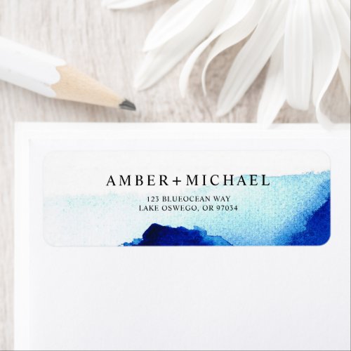 Modern Watercolor Indigo Blue Wedding Label